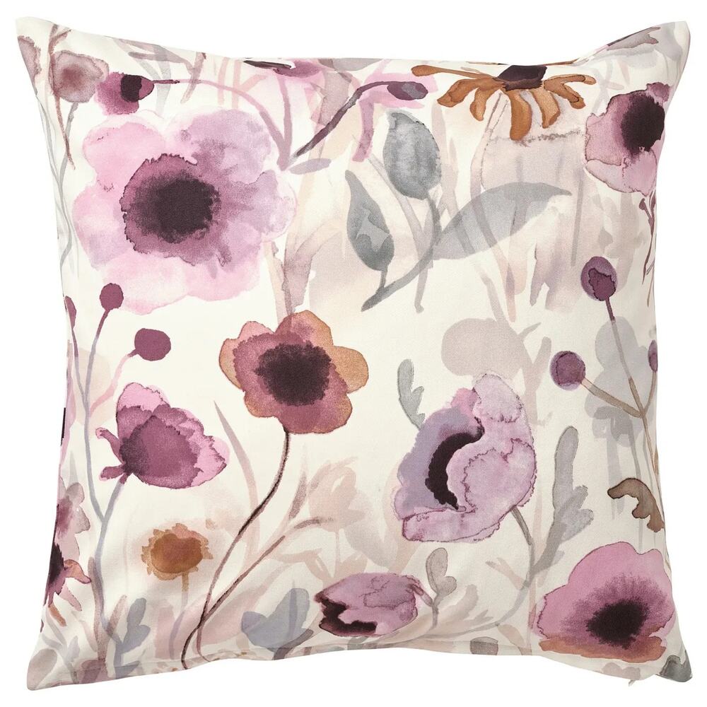 2- IKEA POLARTÅG Brushed Cotton Pillow Cushion Cover 20x20 Zip Floral Watercolor